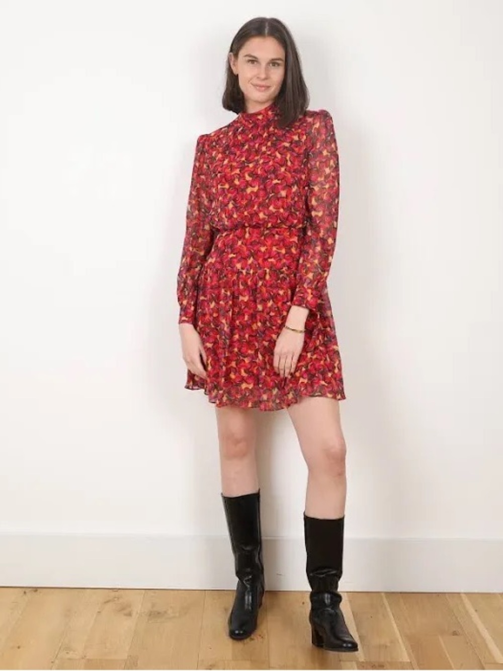 Saloni Isabel B Printed Silk Georgette Mini Dress sz 4 - Picture 2 of 8